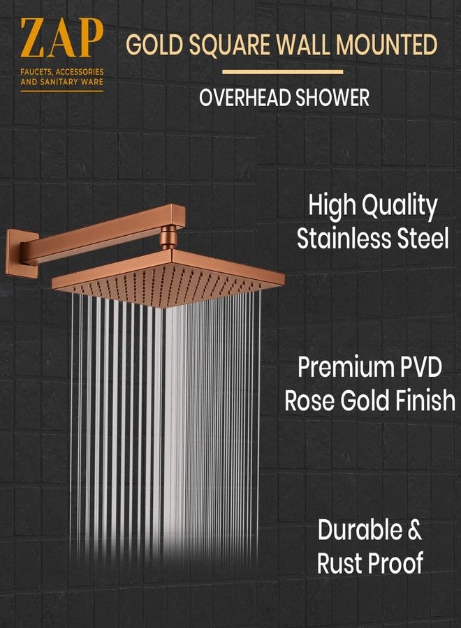 ZAP OHSQ65 360 Degree Rotation Rose Gold Square Overhead Shower SUS304 Stainless Steel | Anti-MIcrobial Silicon Nozzle, Ultra Thin & Lightweight- 6 x 6 inch Showerhead with 15 Inch Rod - Image 4